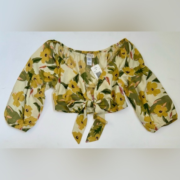NWT REVOLVE L*Space Vista Tie Front Crop Top M Yellow Floral Puff Sleeve - Picture 3 of 10
